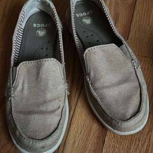 CROCS Beige Canvas Slip-Ons